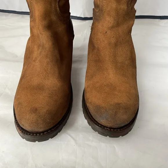 Freebird Fuego Tan Brown Distressed Leather 18” Knee High Side Zip Boots Size 10