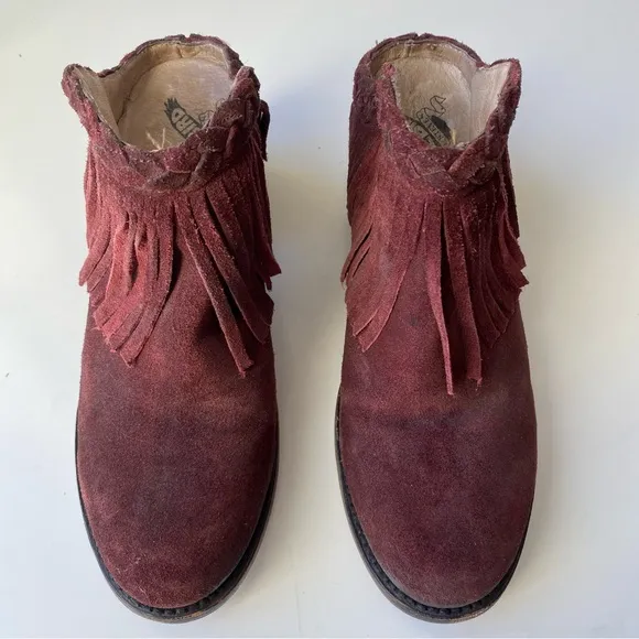 Freebird Lucy Boots fringe suede leather red size 9