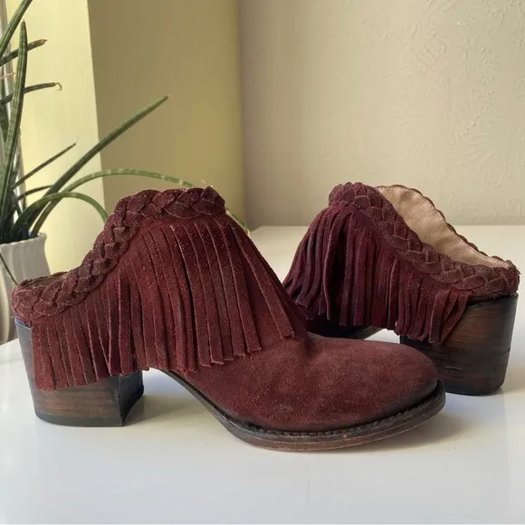 Freebird Lucy Boots fringe suede leather red size 9