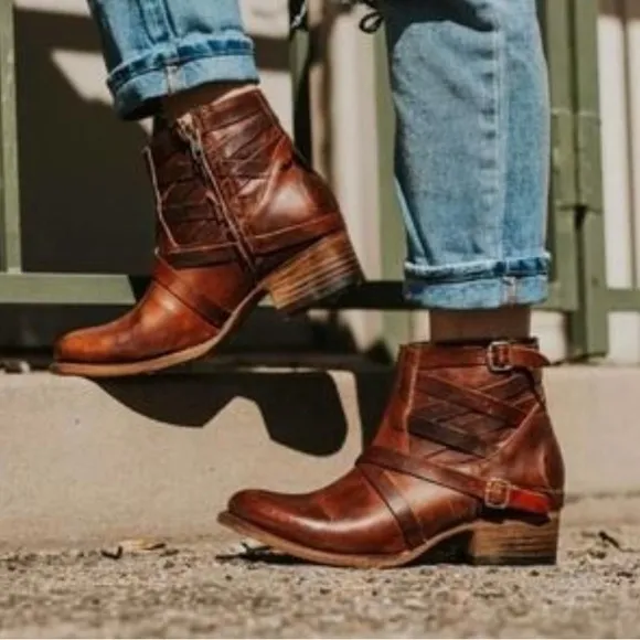 Freebird Sammi Strappy Distressed Leather Boots Size 7