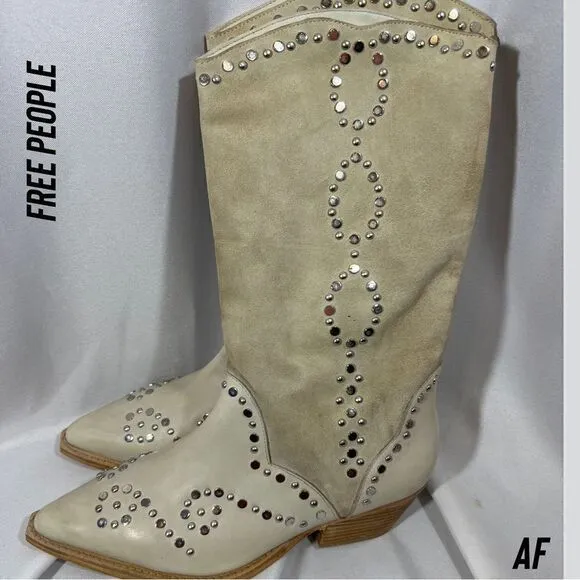 FREE PEOPLE JAXSON STUDDED WESTERN BOOTS ANKLE NEW SIZE CAMEL