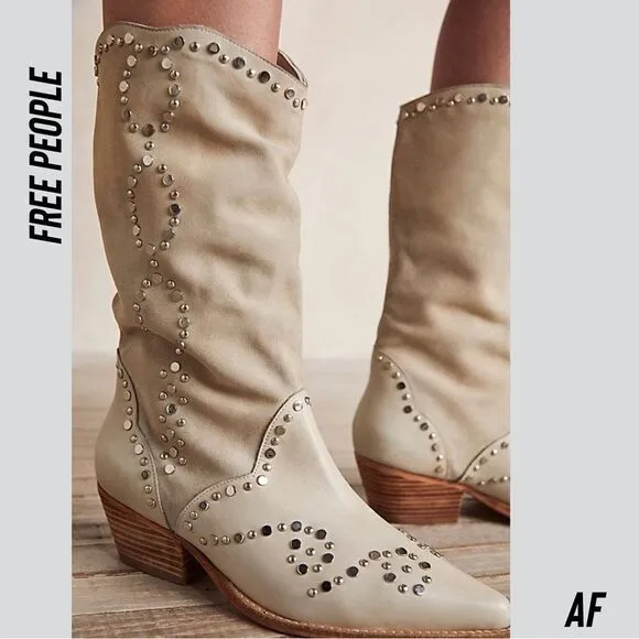 FREE PEOPLE JAXSON STUDDED WESTERN BOOTS ANKLE NEW SIZE CAMEL