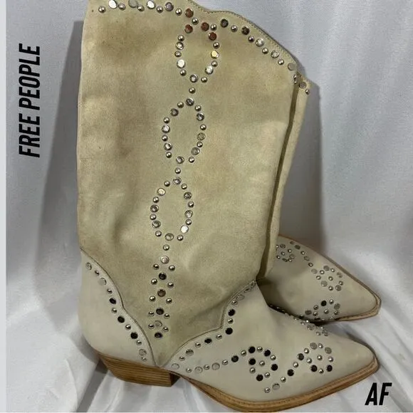 FREE PEOPLE JAXSON STUDDED WESTERN BOOTS ANKLE NEW SIZE CAMEL