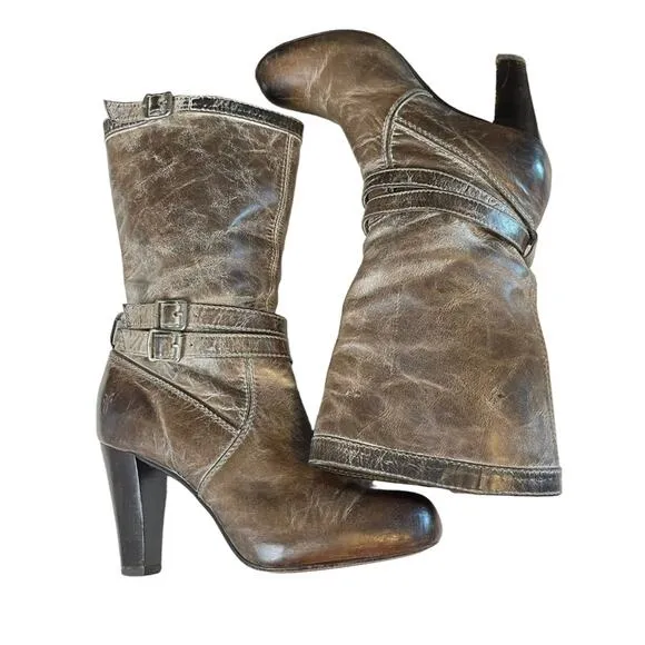 Frye All Leather Miranda Slouch Boots Distressed Brown Size 6
