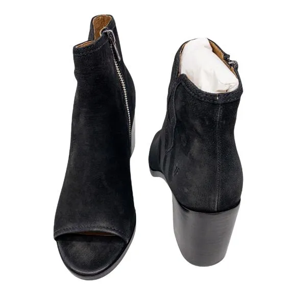 Frye Black Danica Suede Peep Toe Distressed Heeled Ankle Boots 8