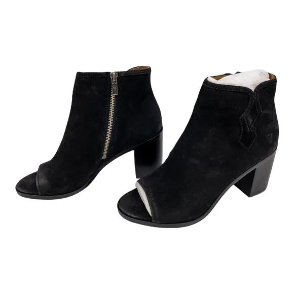 Frye Black Danica Suede Peep Toe Distressed Heeled Ankle Boots 8