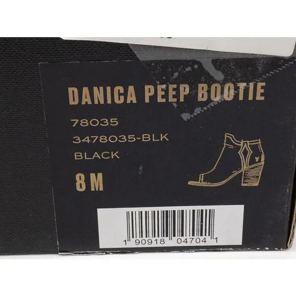 Frye Black Danica Suede Peep Toe Distressed Heeled Ankle Boots 8