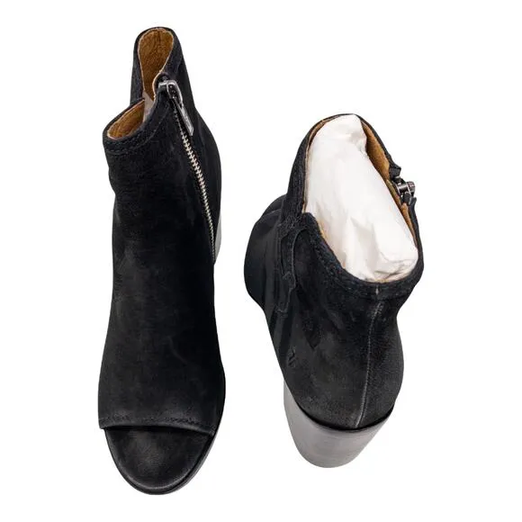 Frye Black Danica Suede Peep Toe Distressed Heeled Ankle Boots 8