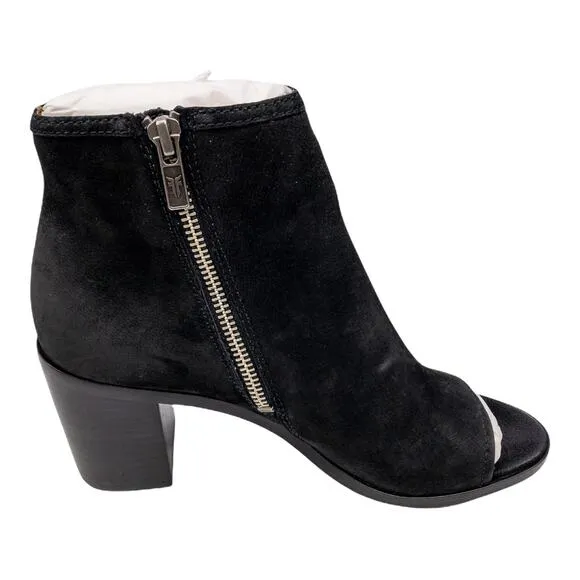 Frye Black Danica Suede Peep Toe Distressed Heeled Ankle Boots 8