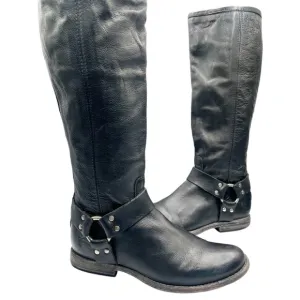 Frye Black Harness Leather Riding Boots Back Zip Size 7
