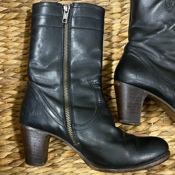 Frye black moto leather boots size 6