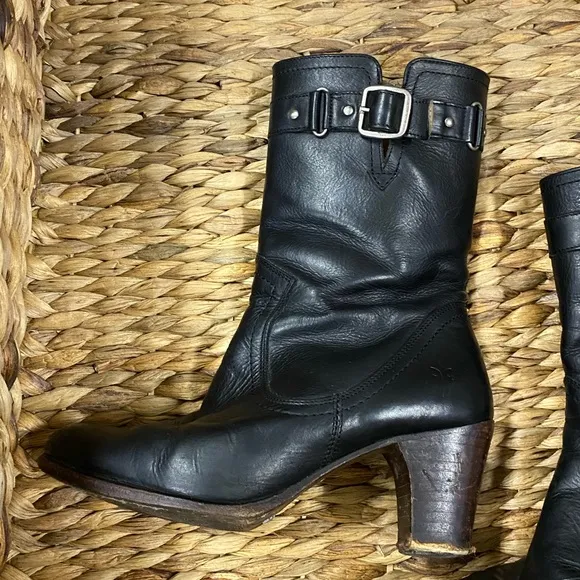 Frye black moto leather boots size 6