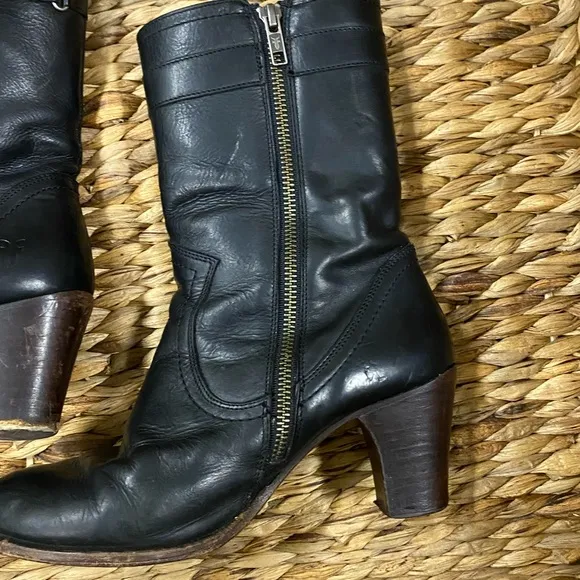 Frye black moto leather boots size 6
