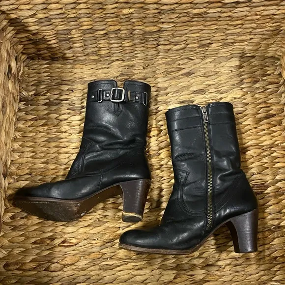 Frye black moto leather boots size 6