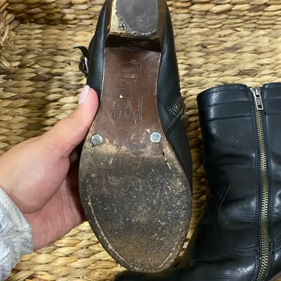 Frye black moto leather boots size 6