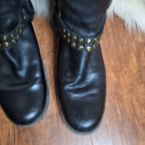 Frye Black  Phillip Harness Studded Leather Riding Boots 6.5