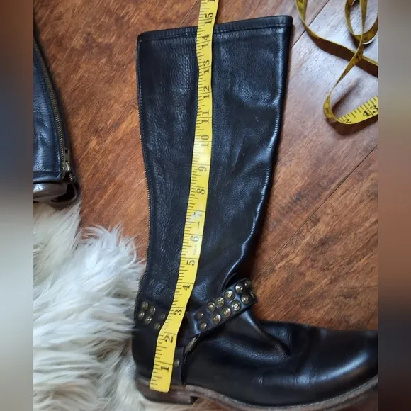 Frye Black  Phillip Harness Studded Leather Riding Boots 6.5