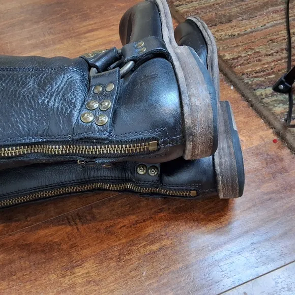 Frye Black  Phillip Harness Studded Leather Riding Boots 6.5