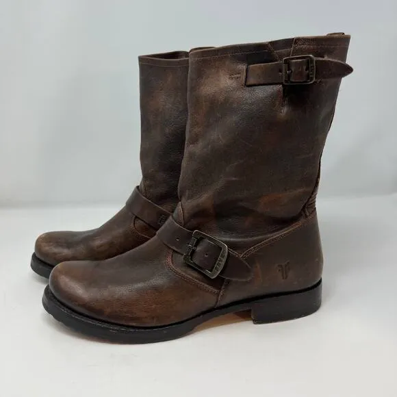 Frye Boots Women's 8.5 Brown Veronica Leather Short Bootie Factory Distressed