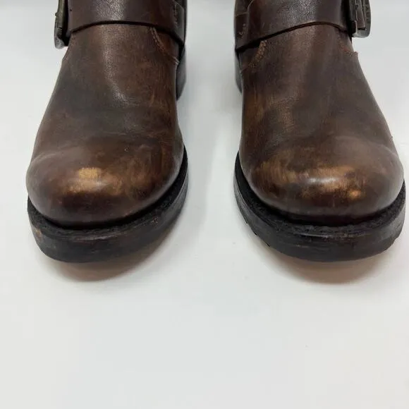 Frye Boots Women's 8.5 Brown Veronica Leather Short Bootie Factory Distressed