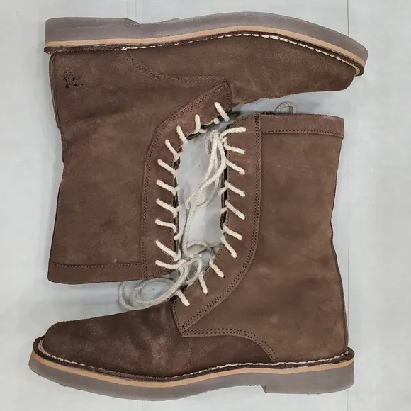 Frye boots women's size 9 brown suede leather lace up combat leather lined Rare