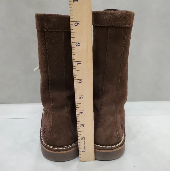 Frye boots women's size 9 brown suede leather lace up combat leather lined Rare