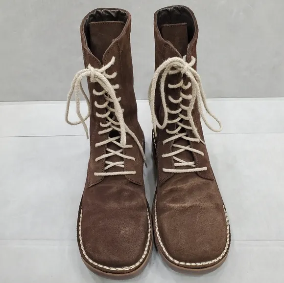 Frye boots women's size 9 brown suede leather lace up combat leather lined Rare