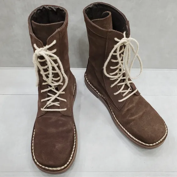 Frye boots women's size 9 brown suede leather lace up combat leather lined Rare