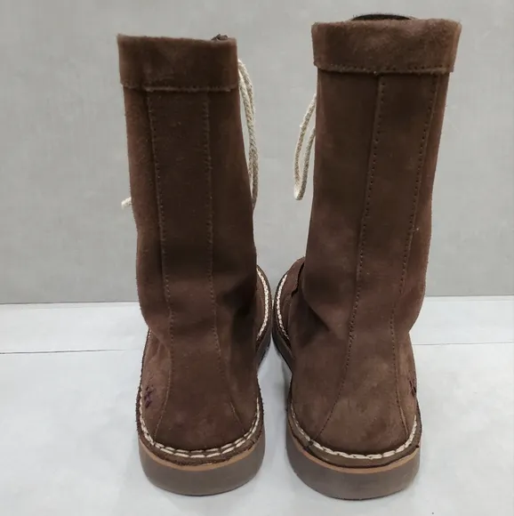 Frye boots women's size 9 brown suede leather lace up combat leather lined Rare