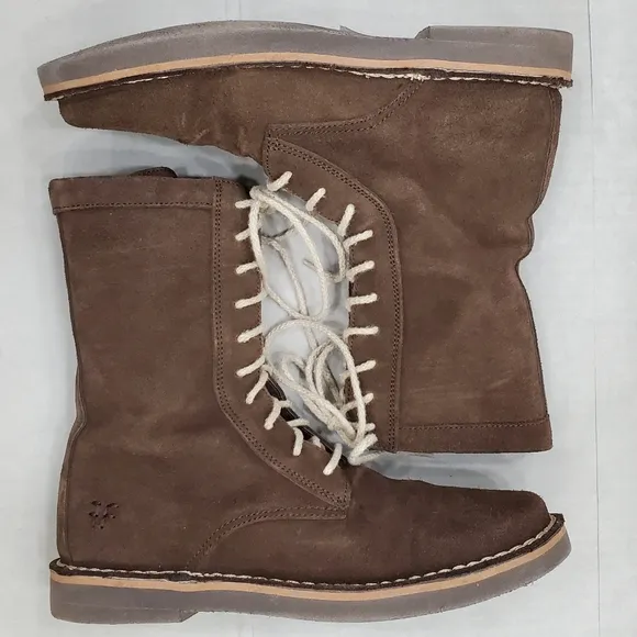 Frye boots women's size 9 brown suede leather lace up combat leather lined Rare