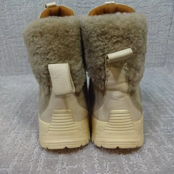 FRYE Brit Women’s Size 12 Beige Multi Suede Tumbled Goat Shearling Hiker's Boots