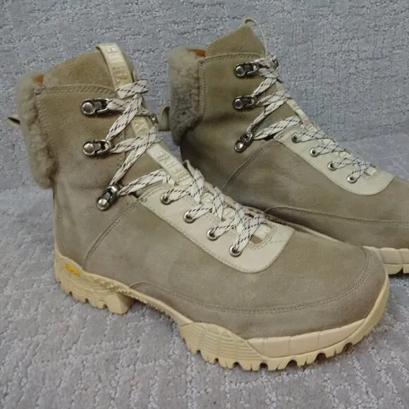 FRYE Brit Women’s Size 12 Beige Multi Suede Tumbled Goat Shearling Hiker's Boots