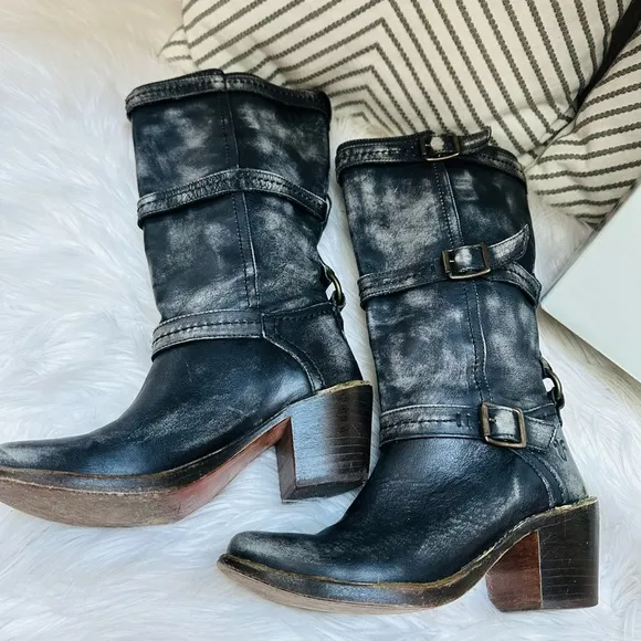 Frye Carmen 3 Strap Distressed Boot.