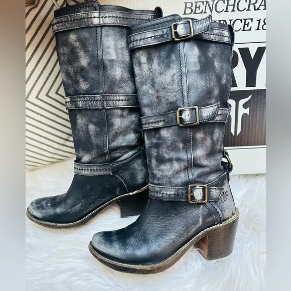 Frye Carmen 3 Strap Distressed Boot.