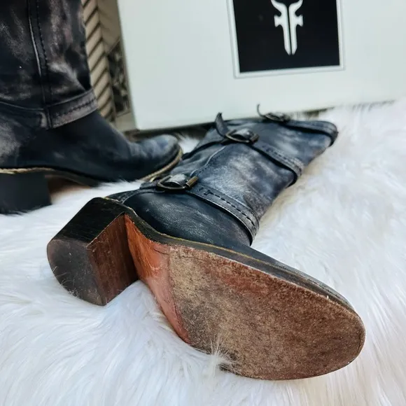 Frye Carmen 3 Strap Distressed Boot.