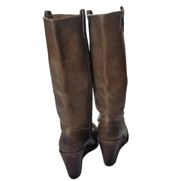 Frye Caroline Campus Leather Wedge Women's Boots Size 8