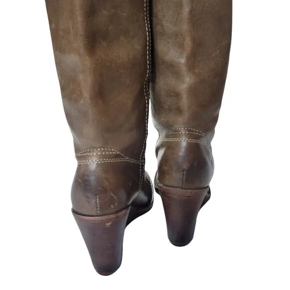 Frye Caroline Campus Leather Wedge Women's Boots Size 8