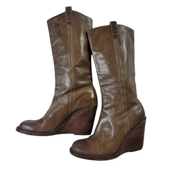 Frye Caroline Campus Leather Wedge Women's Boots Size 8