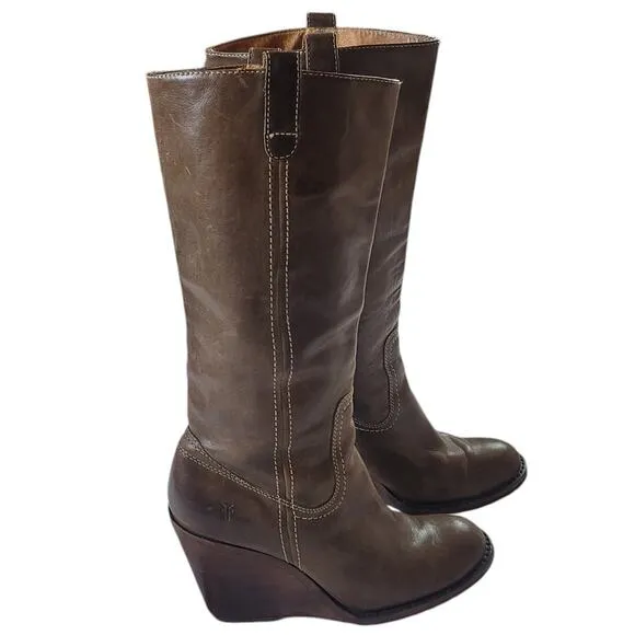 Frye Caroline Campus Leather Wedge Women's Boots Size 8