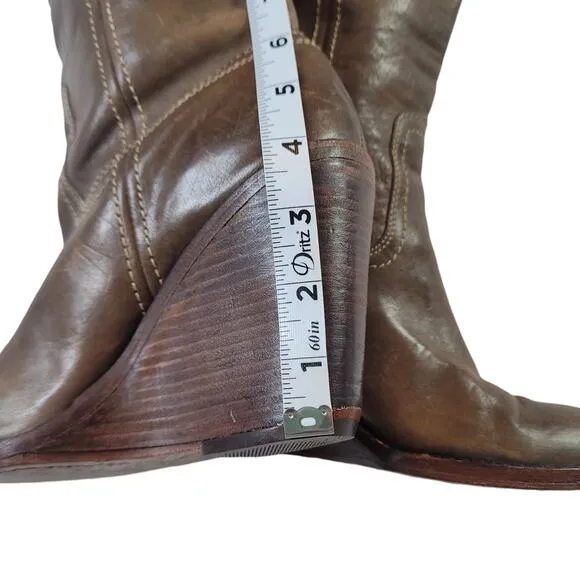 Frye Caroline Campus Leather Wedge Women's Boots Size 8