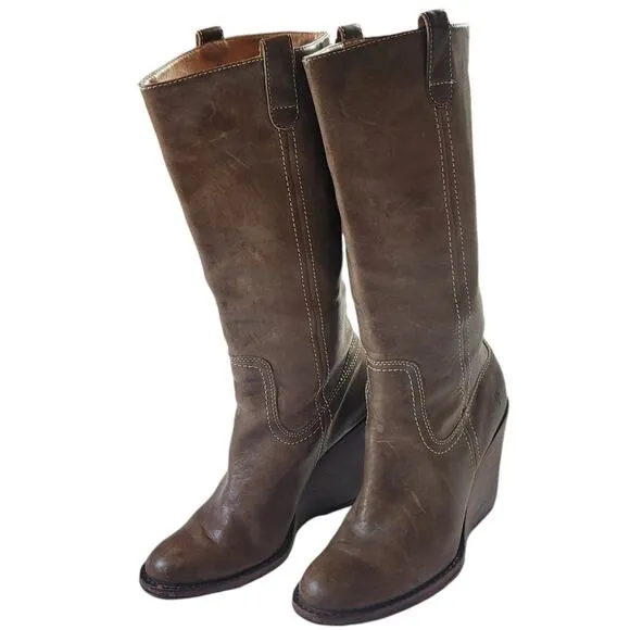 Frye Caroline Campus Leather Wedge Women's Boots Size 8