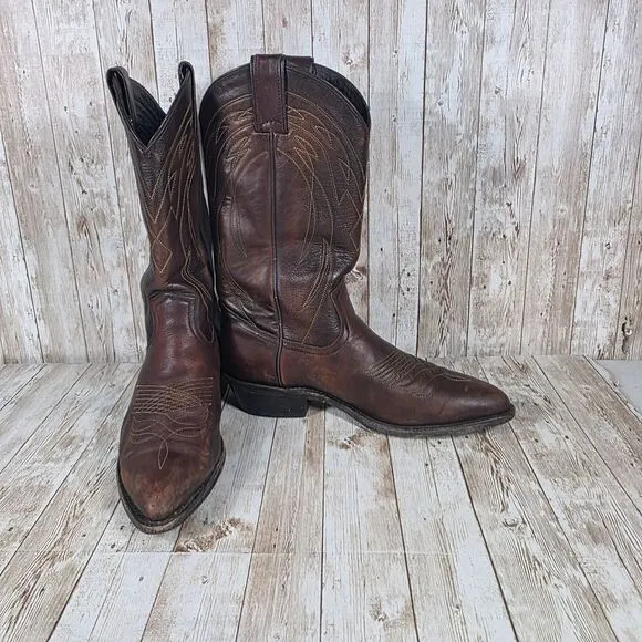 Frye Classic Western Cowboy Boots Brown Leather Pointed Toe Ranch Boots Size 8.5