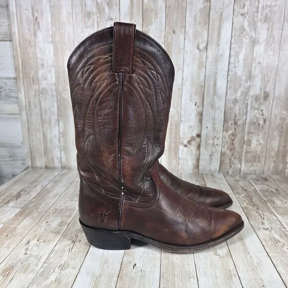 Frye Classic Western Cowboy Boots Brown Leather Pointed Toe Ranch Boots Size 8.5
