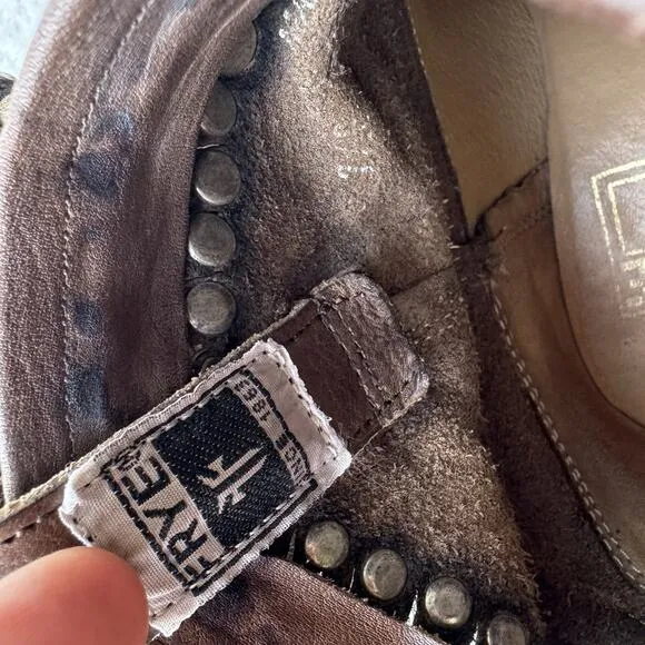 Frye Diana Short Western Studded Distressed Leather Boots Womens 7.5 Brown Ankle