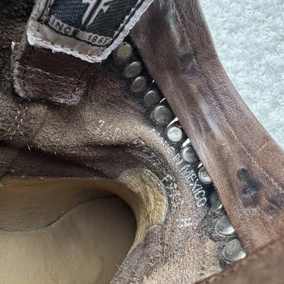 Frye Diana Short Western Studded Distressed Leather Boots Womens 7.5 Brown Ankle
