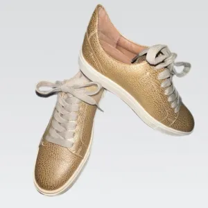 FRYE Low Lace Up Sneakers Size 6.5M Ivy Metallic Gold Leather