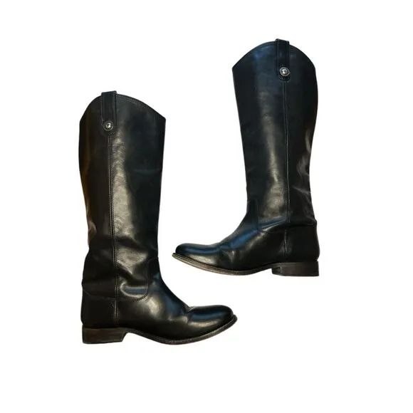 Frye Melissa Button Tall Riding Boots Extended Calf Black Leather Womens 77167 S