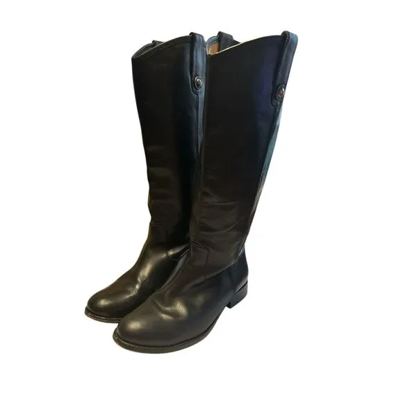 Frye Melissa Button Tall Riding Boots Extended Calf Black Leather Womens 77167 S