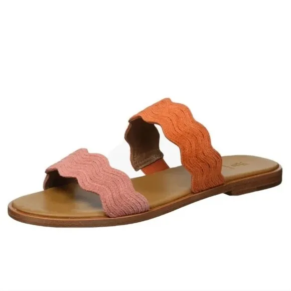 Frye Mira Wave Leather Slide Slip On Two Strap Sandals Pink Orange Size 7.5