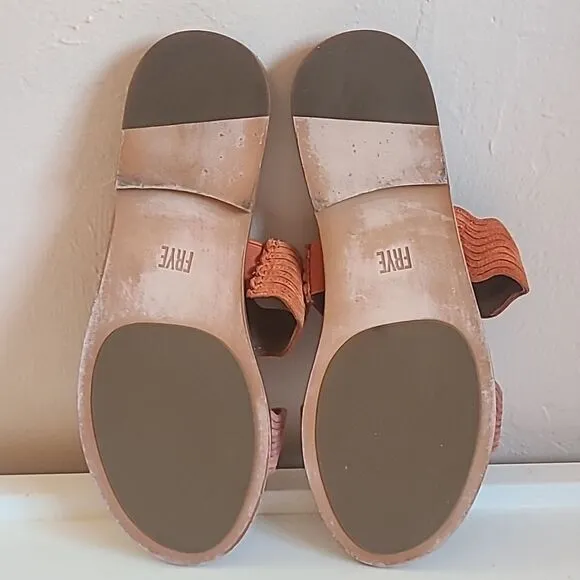 Frye Mira Wave Leather Slide Slip On Two Strap Sandals Pink Orange Size 7.5